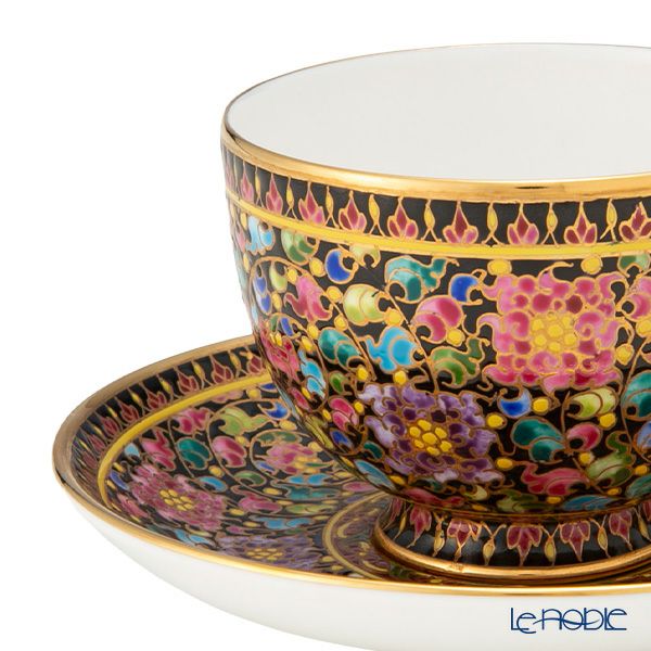 ブランベンジャロン工房 ティーカップ＆ソーサー フラワーズ多彩ブラック