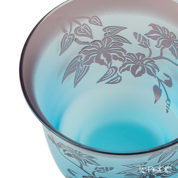 太武朗工房／タブロー 彫刻硝子 夢柄子 鉄線紋 冷茶椀 ブルー／パープル 180ml 3505