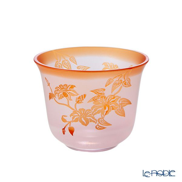 太武朗工房／タブロー 彫刻硝子 夢柄子 鉄線紋 冷茶椀 ピンク／レッド 180ml 4305