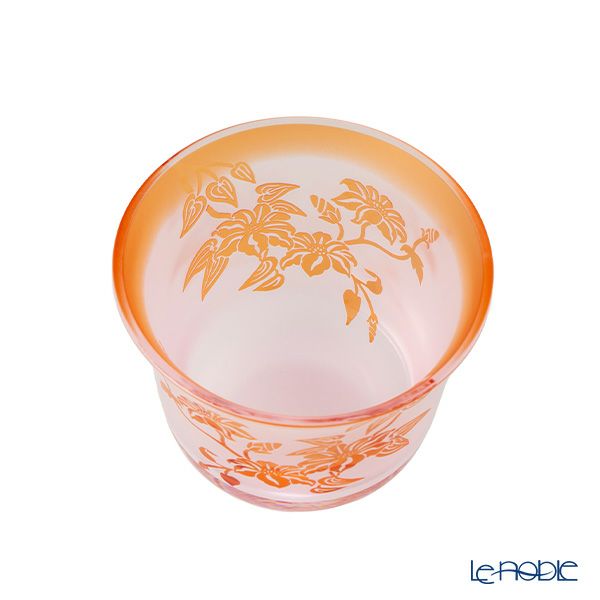 太武朗工房／タブロー 彫刻硝子 夢柄子 鉄線紋 冷茶椀 ピンク／レッド 180ml 4305