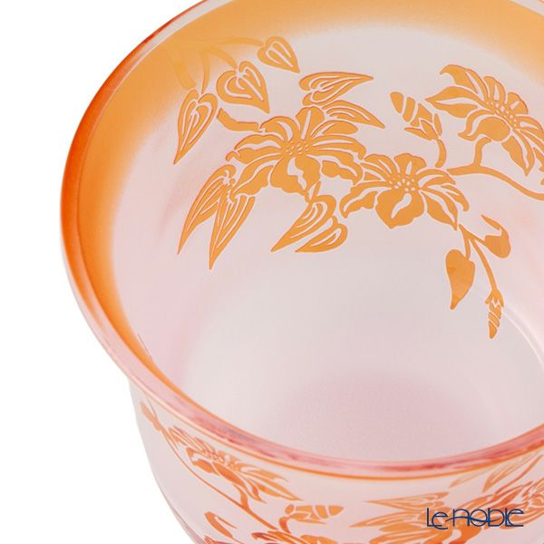 太武朗工房／タブロー 彫刻硝子 夢柄子 鉄線紋 冷茶椀 ピンク／レッド 180ml 4305