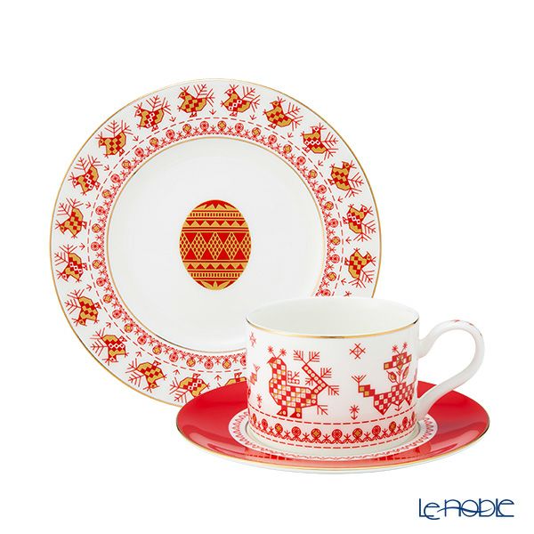 ロシア食器 インペリアル・ポーセリン コッカレルズコームズ トリオセット ※プレートのサイズは20cm※