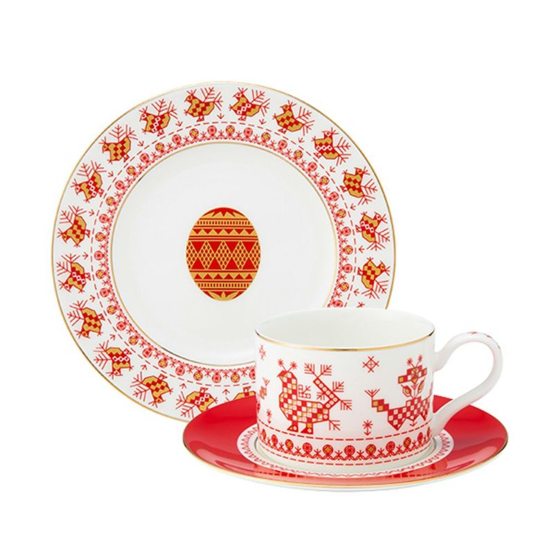 ロシア食器 インペリアル・ポーセリン コッカレルズコームズ トリオセット ※プレートのサイズは20cm※