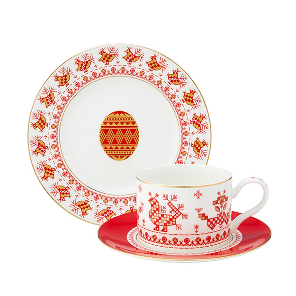 ロシア食器 インペリアル・ポーセリン コッカレルズコームズ トリオセット ※プレートのサイズは20cm※