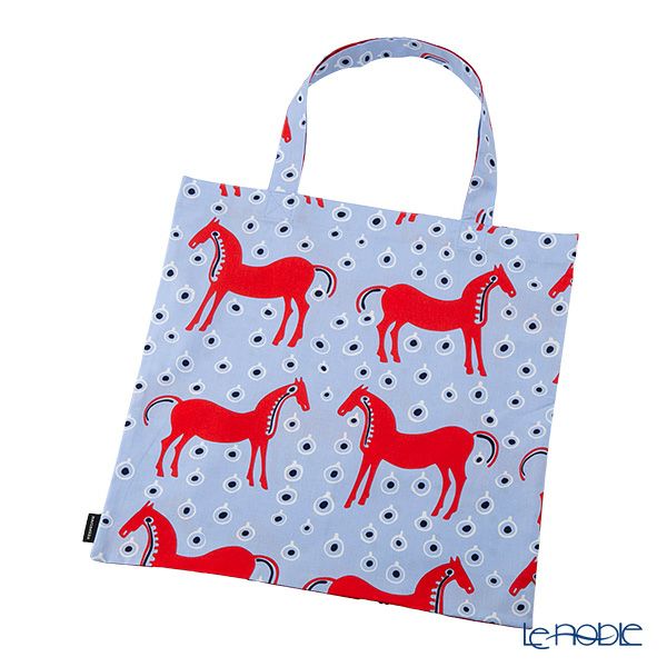 マリメッコ（marimekko）ムスタタンマ ファブリックバッグ43×43cm ライトブルー×レッド 075356-535／26SS