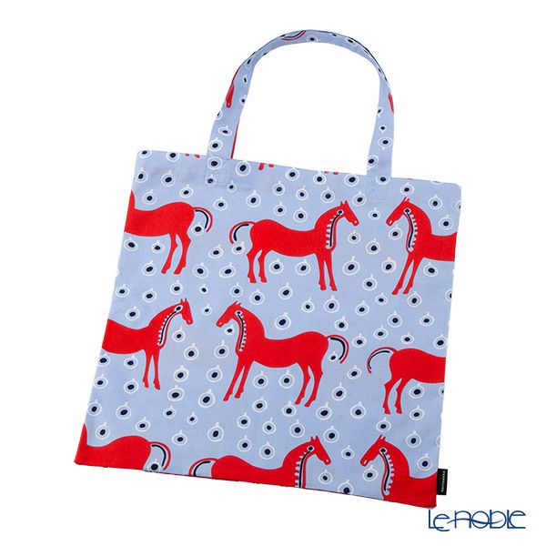 マリメッコ（marimekko）ムスタタンマ ファブリックバッグ43×43cm ライトブルー×レッド 075356-535／26SS