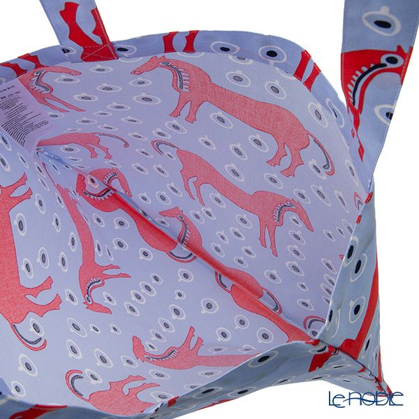 マリメッコ（marimekko）ムスタタンマ ファブリックバッグ43×43cm ライトブルー×レッド 075356-535／26SS