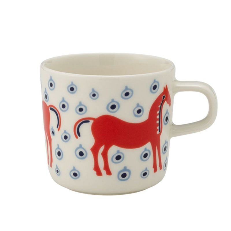 マリメッコ（marimekko） Musta tamma ムスタ タンマ／黒い馬 コーヒーカップ 200ml オレンジ×ライトブルー 075359-135／26SS