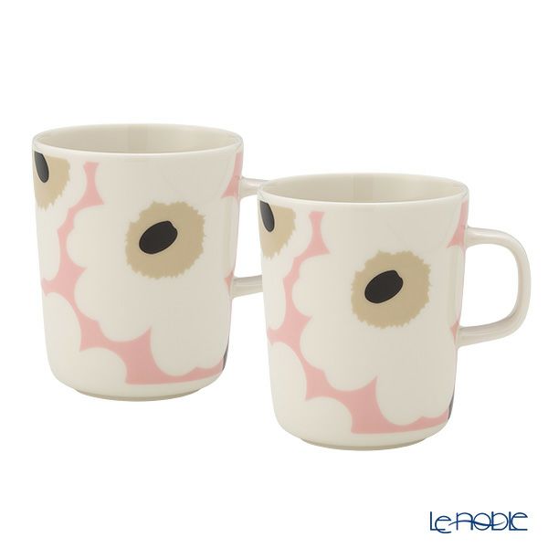 マリメッコ（marimekko） Unikko ウニッコ／けしの花 マグカップ 250ml ホワイト×ピンク×ベージュ ペア