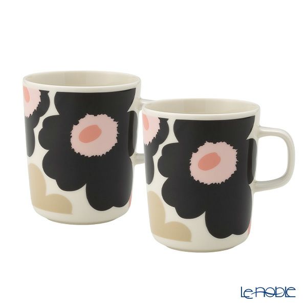 マリメッコ（marimekko） Unikko ウニッコ／けしの花 マグカップ250ml ホワイト×チャコール×ピンク ペア