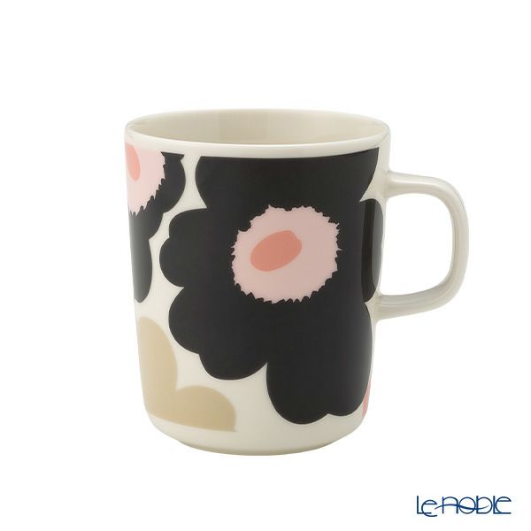 マリメッコ（marimekko） Unikko ウニッコ／けしの花 マグカップ250ml ホワイト×チャコール×ピンク ペア