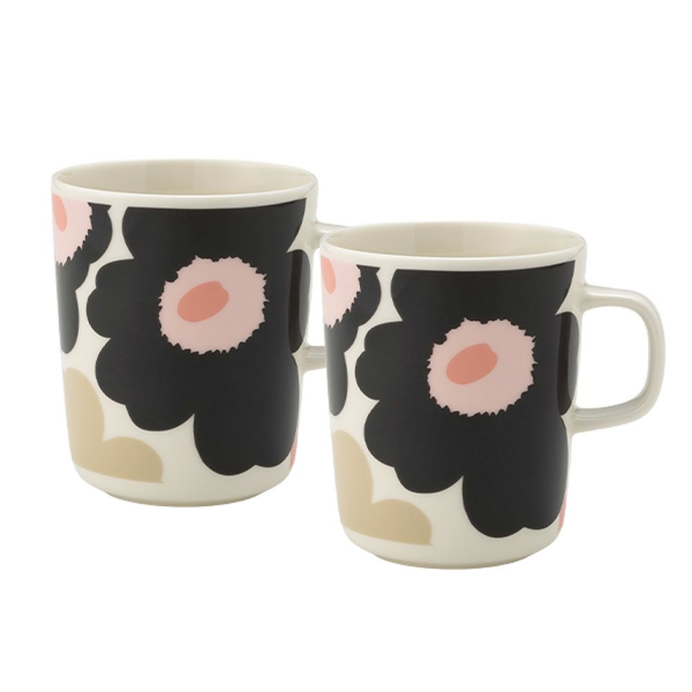 マリメッコ（marimekko） Unikko ウニッコ／けしの花 マグカップ250ml ホワイト×チャコール×ピンク ペア