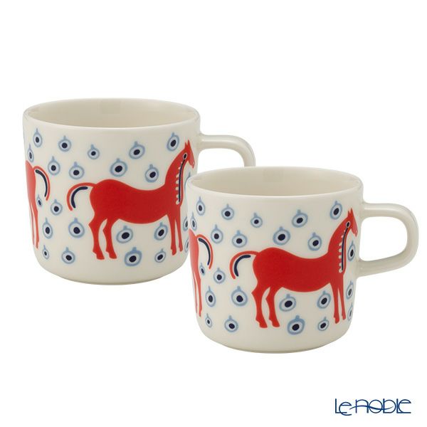 マリメッコ（marimekko） Musta tamma ムスタ タンマ／黒い馬 コーヒーカップ 200ml オレンジ×ライトブルー ペア