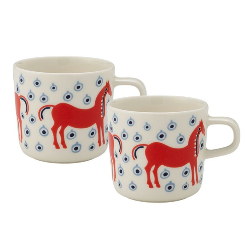マリメッコ（marimekko） Musta tamma ムスタ タンマ／黒い馬 コーヒーカップ 200ml オレンジ×ライトブルー ペア