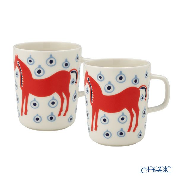 マリメッコ（marimekko） Musta tamma ムスタ タンマ／黒い馬 マグカップ 250ml オレンジ×ライトブルー ペア