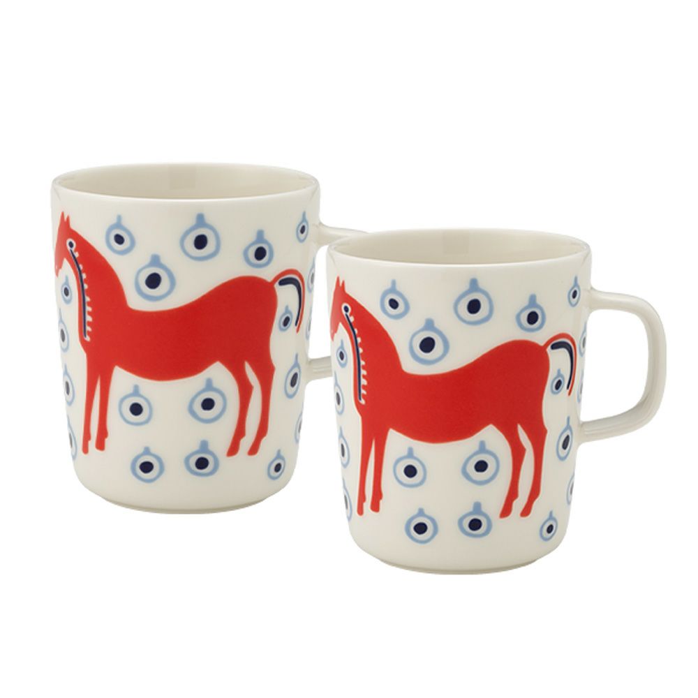 マリメッコ（marimekko） Musta tamma ムスタ タンマ／黒い馬 マグカップ 250ml オレンジ×ライトブルー ペア