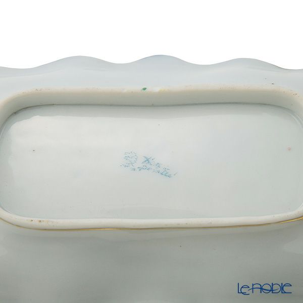 【1点限り】オールドノリタケ 金盛り コバルトジュール 薔薇文両手付長方形型 メープルリーフ印 1891-1912