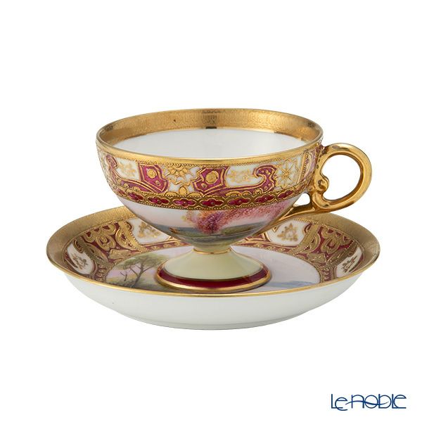 【1点限り】オールドノリタケ 金盛り 庭園文 ペダスタイルカップ＆ソーサー マルキ印 1906-1925