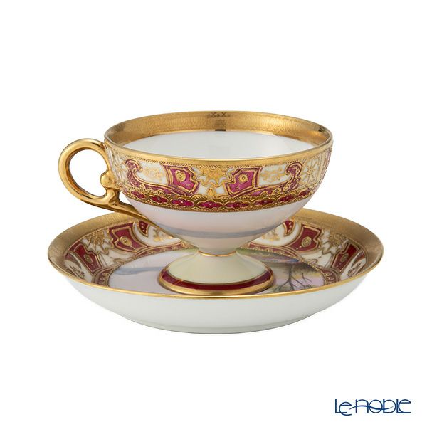 【1点限り】オールドノリタケ 金盛り 庭園文 ペダスタイルカップ＆ソーサー マルキ印 1906-1925