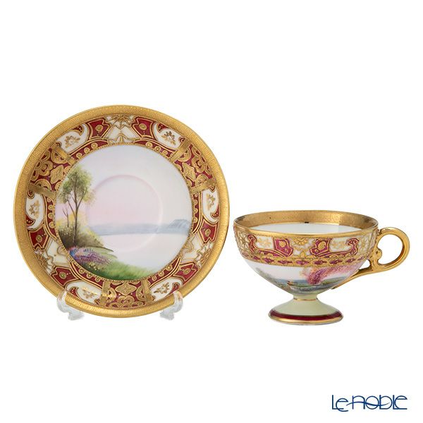 【1点限り】オールドノリタケ 金盛り 庭園文 ペダスタイルカップ＆ソーサー マルキ印 1906-1925