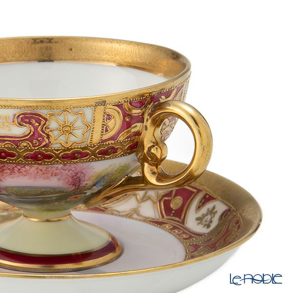 【1点限り】オールドノリタケ 金盛り 庭園文 ペダスタイルカップ＆ソーサー マルキ印 1906-1925