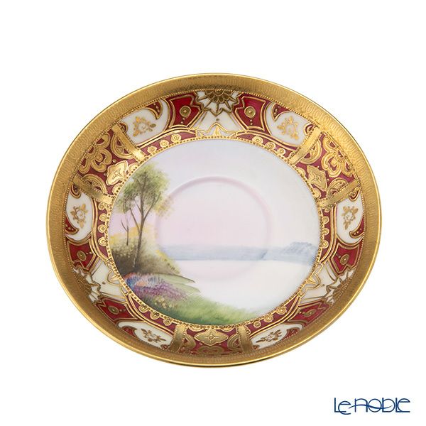 【1点限り】オールドノリタケ 金盛り 庭園文 ペダスタイルカップ＆ソーサー マルキ印 1906-1925