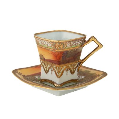 1点限り】オールドノリタケ 金盛り コバルトジュール 薔薇文両手付