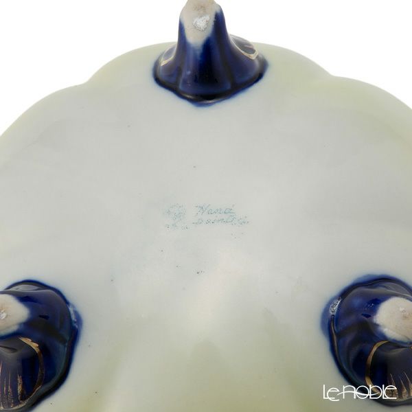 【1点限り】オールドノリタケ 金盛り コバルトジュール 菓子入れ蓋物 薔薇文三つ足付 メープルリーフ印 1891-1911