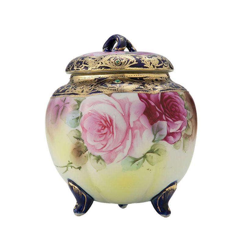 1点限り】オールドノリタケ 金盛り コバルトジュール 菓子入れ蓋物