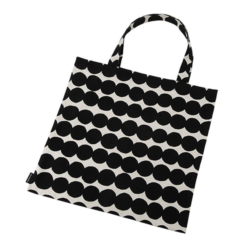 マリメッコ（marimekko） Rasymatto ラシィマット／使い込まれたラグ ファブリックバッグ ホワイト×ブラック 069995-198／20AW コットン