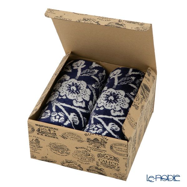 バーレイ ブルーキャリコ フェイスタオル ペア Burleigh × Bedeck コットン 50×90【大きめサイズ】