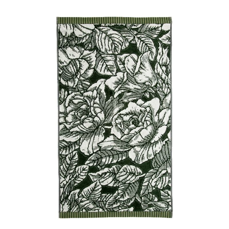 バーレイ グリーンハイビスカス フェイスタオル Burleigh × Bedeck コットン 50×90【大きめサイズ】