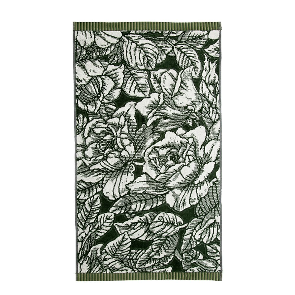 バーレイ グリーンハイビスカス フェイスタオル Burleigh × Bedeck コットン 50×90【大きめサイズ】