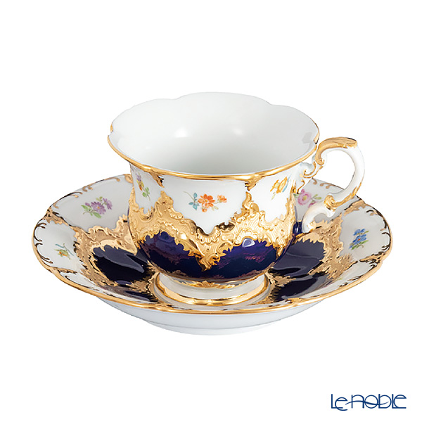 【メーカー取り寄せ商品】マイセン（Meissen） 宮廷の小花 紺金箔 コーヒーカップ＆ソーサー B-Form 200ml 取手半金 011079／15582