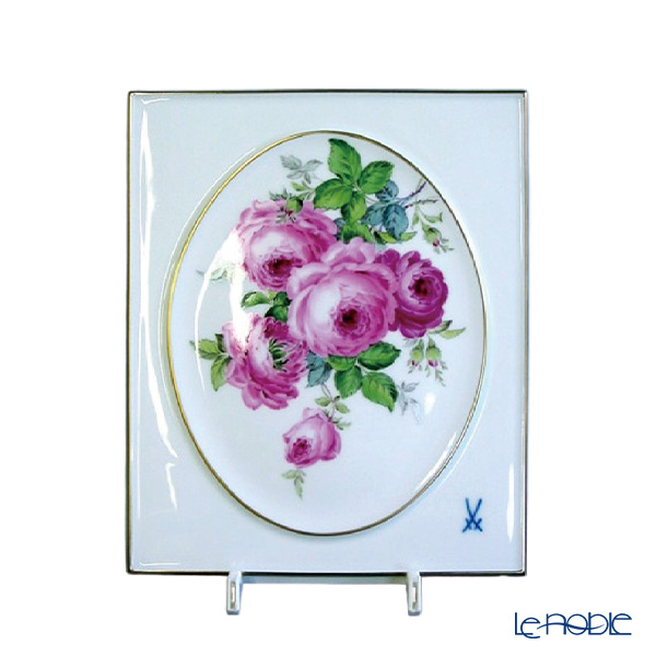 【メーカー取り寄せ商品】マイセン（Meissen）陶板 ピンクローズブーケ 18×15cm 139410／53N32