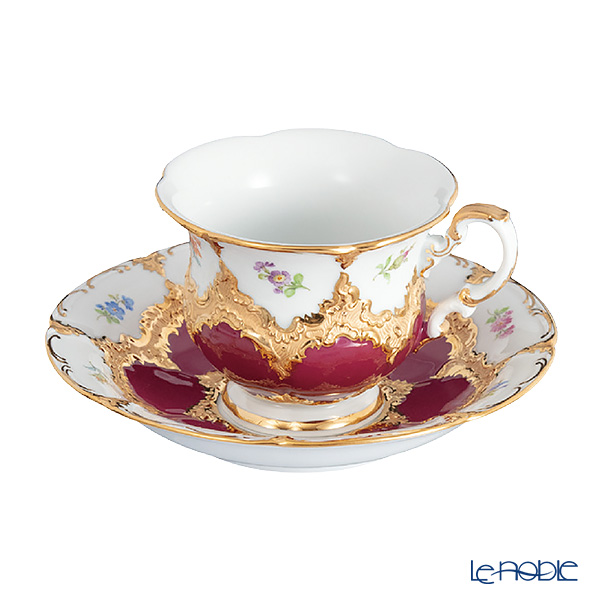 【メーカー取り寄せ商品】マイセン（Meissen） 宮廷の小花 赤金箔 コーヒーカップ＆ソーサー B-Form 200ml 取手半金 012079／15582