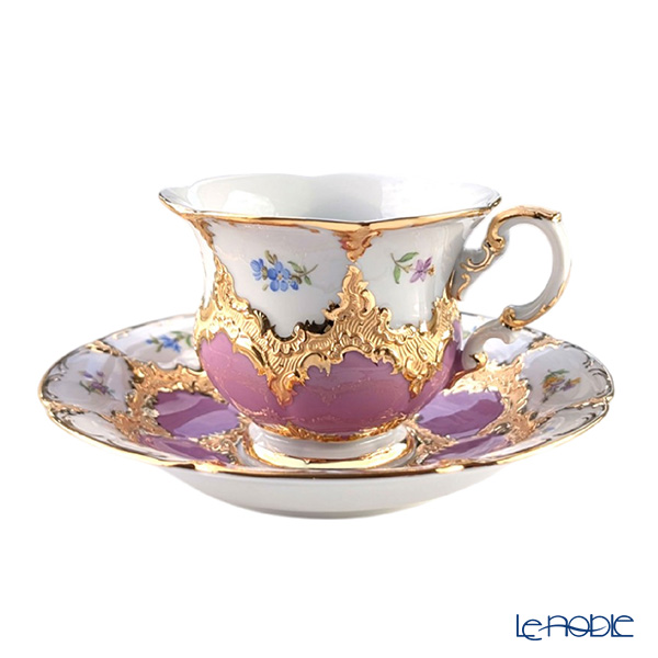 マイセン（Meissen）宮廷の小花 ピンク金箔 コーヒーカップ＆ソーサー B-Form 200ml 取手半金 01D079／15582