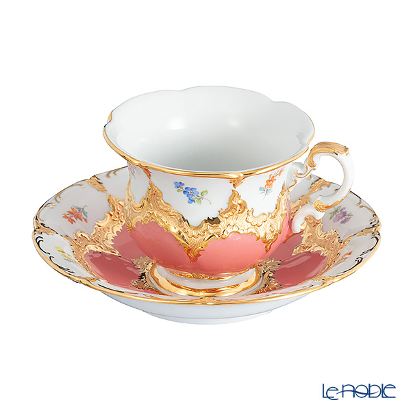 【メーカー取り寄せ商品】マイセン（Meissen） 宮廷の小花 アプリコット金箔 コーヒーカップ＆ソーサー B-Form 200ml 取手半金 01A279／15582