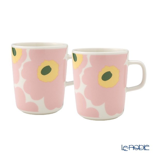 マリメッコ（marimekko） Unikko ウニッコ／けしの花 マグカップ 250ml ピンク×ライトイエロー×グリーン ペア 075409-132／26SS