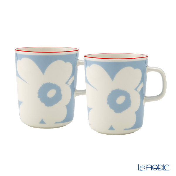 マリメッコ（marimekko） Unikko ウニッコ／けしの花 マグカップ 250ml ホワイト×ライトブルー×オレンジ ペア 075411-153／26SS