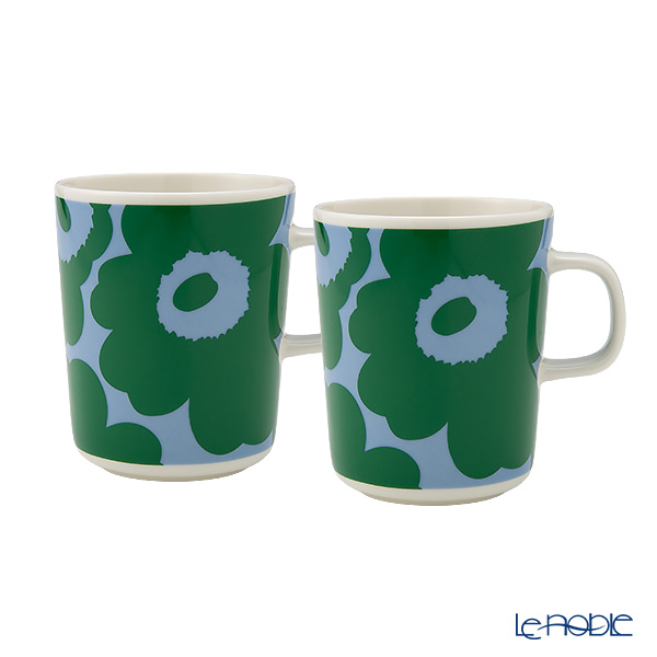 マリメッコ（marimekko） Unikko ウニッコ／けしの花 マグカップ 250ml ブルー×グリーン ペア 075854-165／26SSS