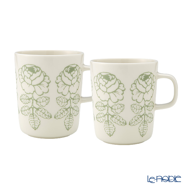 マリメッコ（marimekko） Vihkiruusu ヴィヒキルース／ウェディングローズ マグカップ 250ml ホワイト×セージ ペア 075724-160／26SS