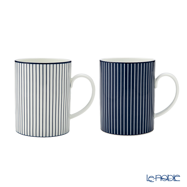 ウェッジウッド（Wedgwood） ジオブルー マグカップ 350ml ペア 柄違い ピンストライプ ブルー＆ホワイト