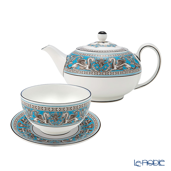 ウェッジウッド（Wedgwood） フロレンティーン ターコイズ ジャパニーズティー 3点セット ティーボウル＆プチトレイ＆スモールティーポット
