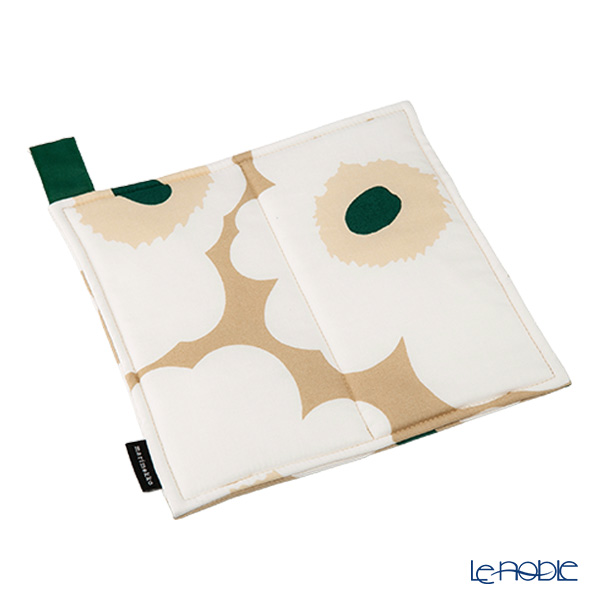 マリメッコ（marimekko） Pieni Unikko ピエニ ウニッコ ポットホルダー 21×21cm サンド×ホワイト×エメラルド 075950-867／26AW