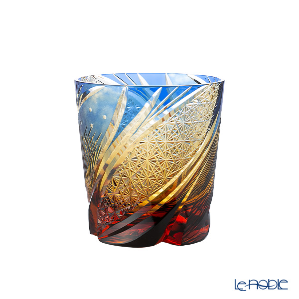 太武朗工房／タブロー 江戸切子 流星 オールドグラス 琥珀ルリ 250ml 5136-074