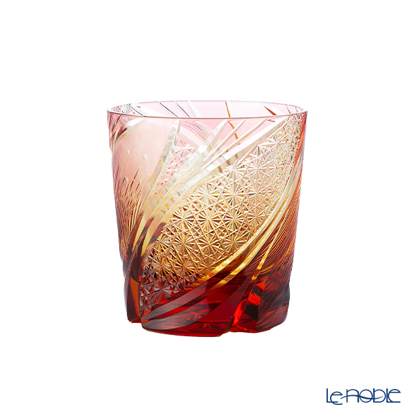 太武朗工房／タブロー 江戸切子 流星 オールドグラス 琥珀金赤 250ml 5136-078
