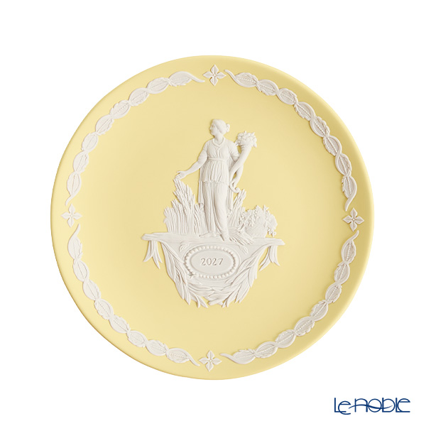 ウェッジウッド（Wedgwood）ジャスパー カナリーイエロー イヤープレート 17cm デメテル 2027年／令和9年【プレートスタンド、プレートハンガー付き】
