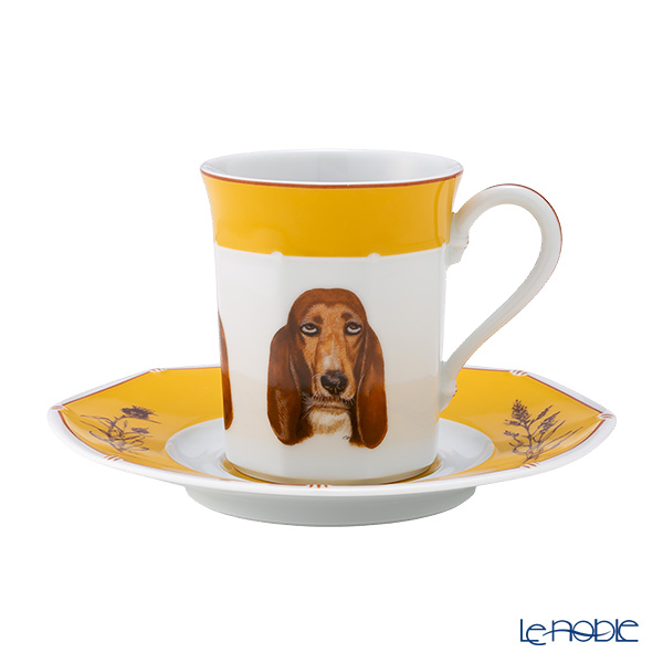 エルメス（HERMES） シャス（シアン ダレ＆シアン クーラン） イエロー コーヒー・ティー兼用 カップ＆ソーサー バセットハウンド